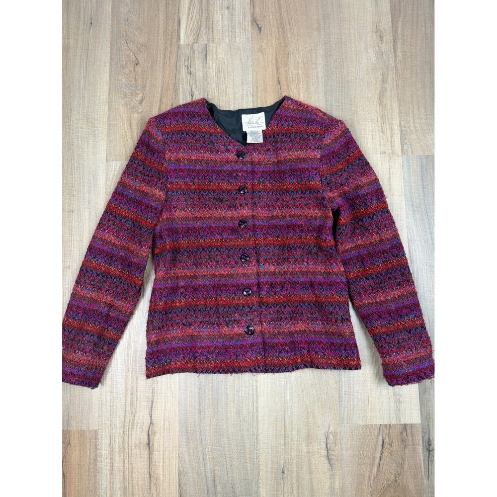 Kathie Lee Collection VTG Boucle Knit Jacket Multi Color Mohair Blend L 12 14
